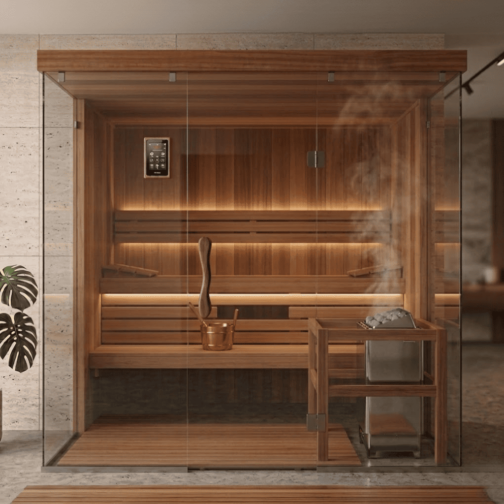 Glazen wand sauna